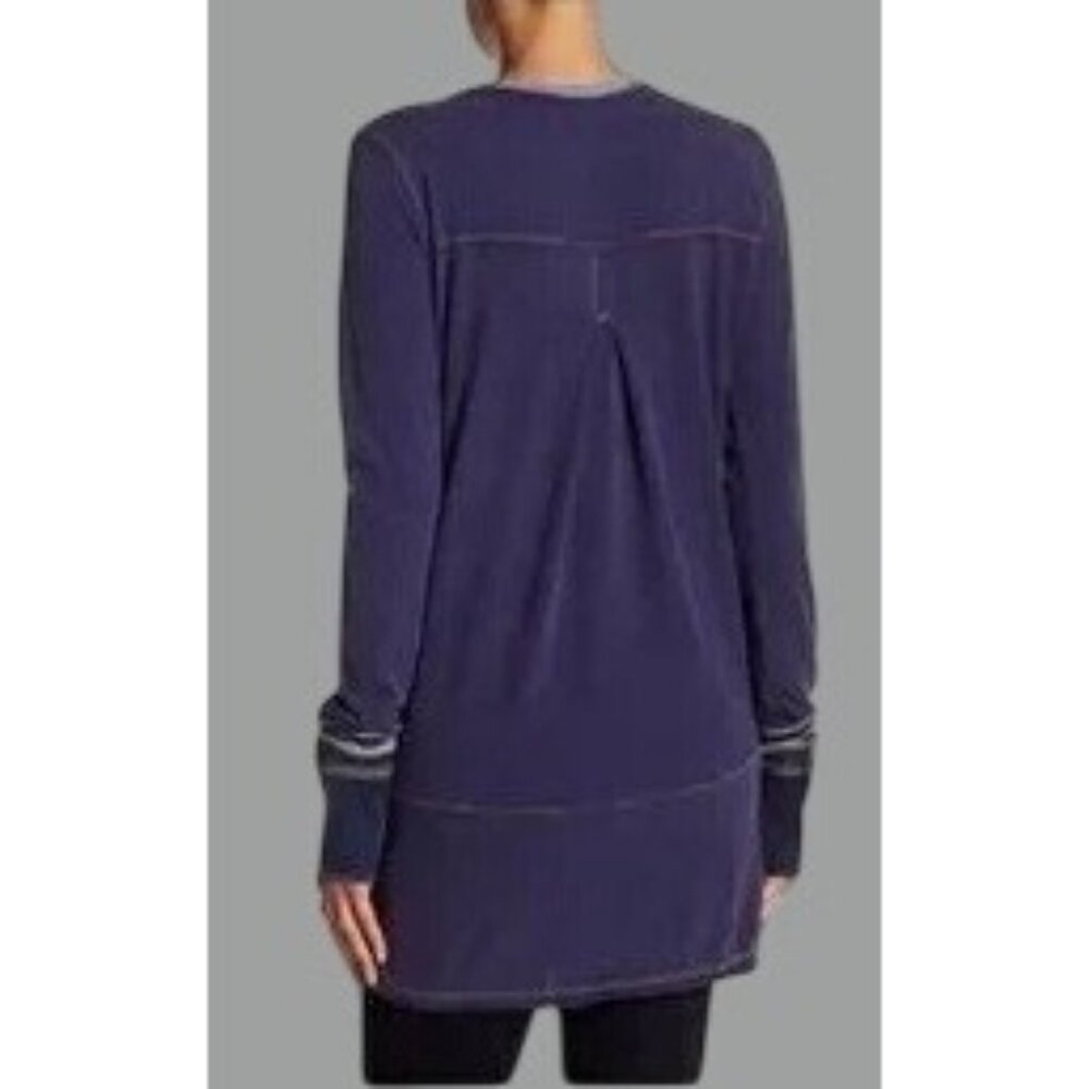 Free People Blue Slouchy Exposed Stitch Embellished Henley Top | Boho Grunge S - Picture 7 of 16